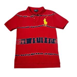 Polo Ralph Lauren Polo Shirt Big Pony Logo Red & Navy Tie Dye Boys Size M 10-12
